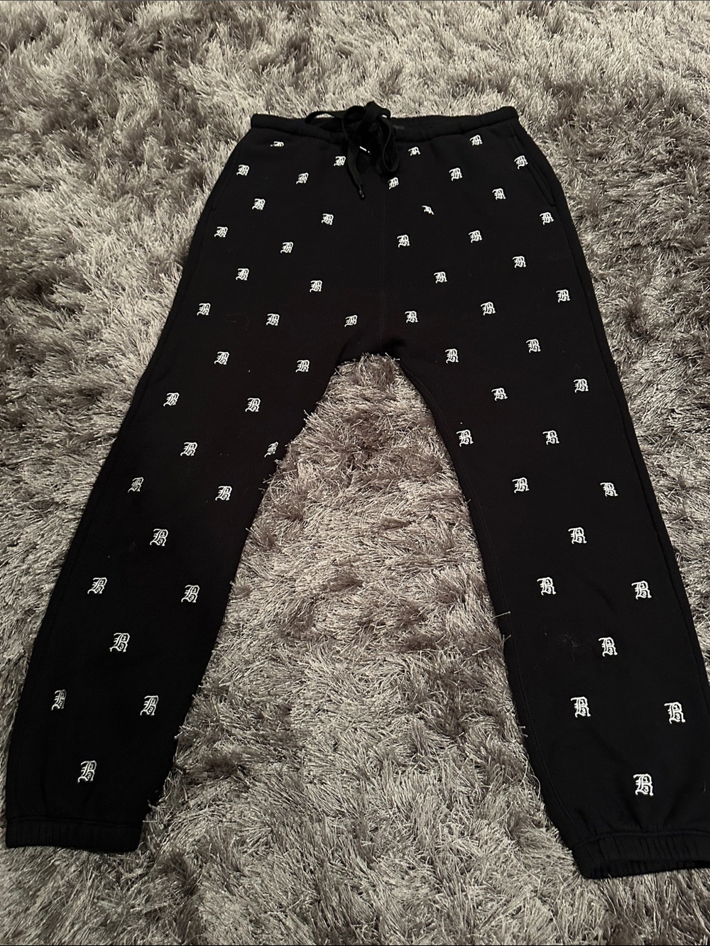 R13 Black Monogram Drawstring Sweatpants with White R13 Embroidery Large
